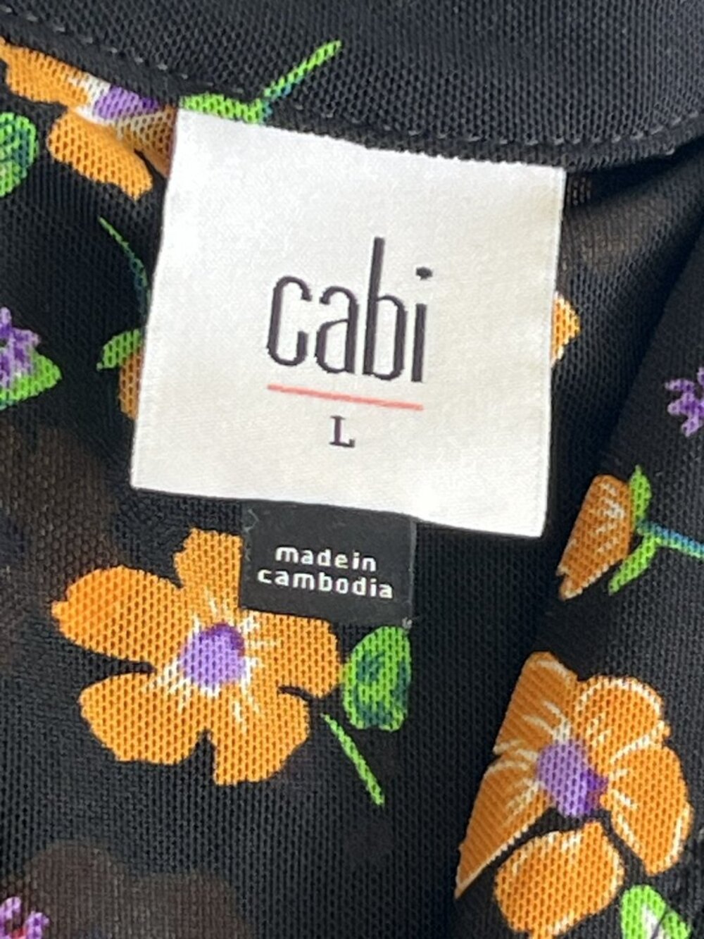 CAbi Debut Dress Fiesta Floral Wrap Dress Sz L Style 5945 Black Orange - Picture 3 of 9